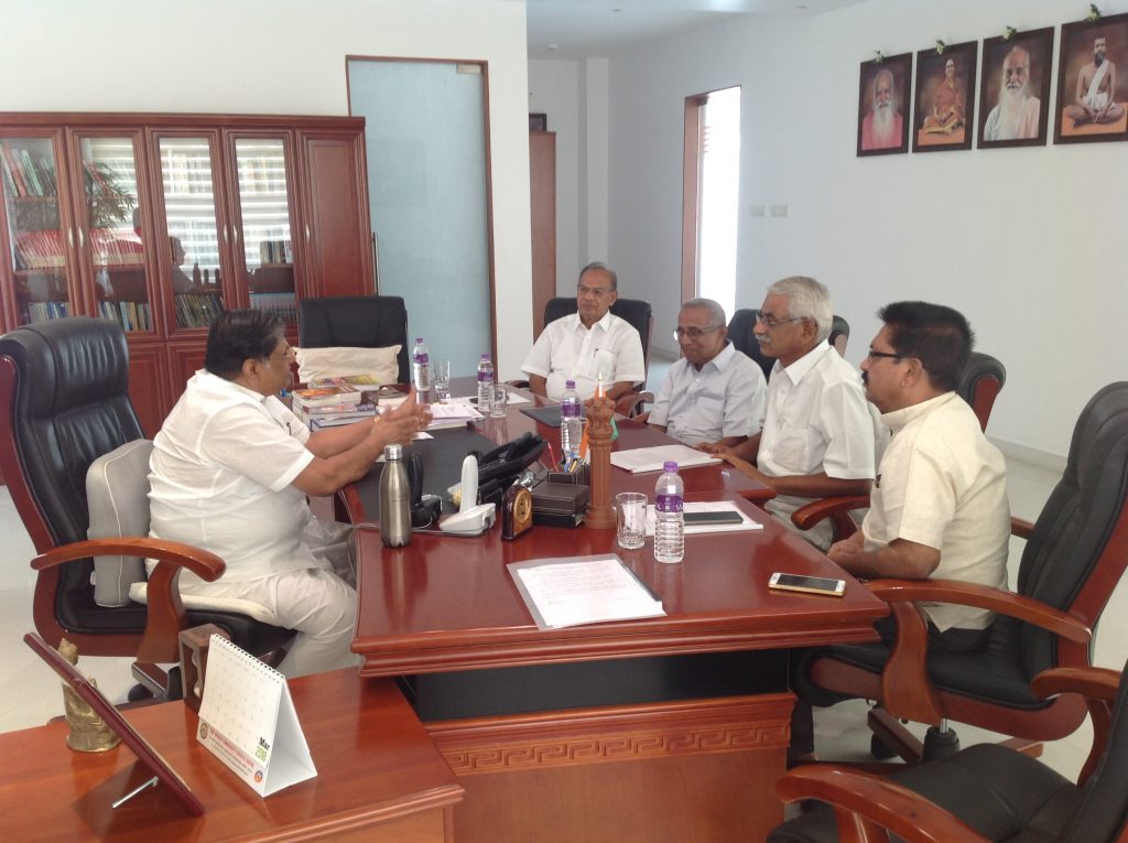 President meeting with PSG college Dr. Rajendran and Extension Director A/N Haridass on 9.3.18 at Coimbatore.
